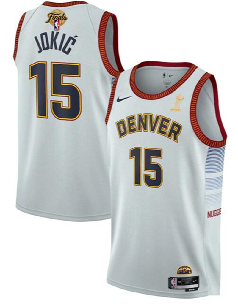 Nuggets 15 Nikola Jokic White Nike 2023 Finals Champions Swingman Jersey