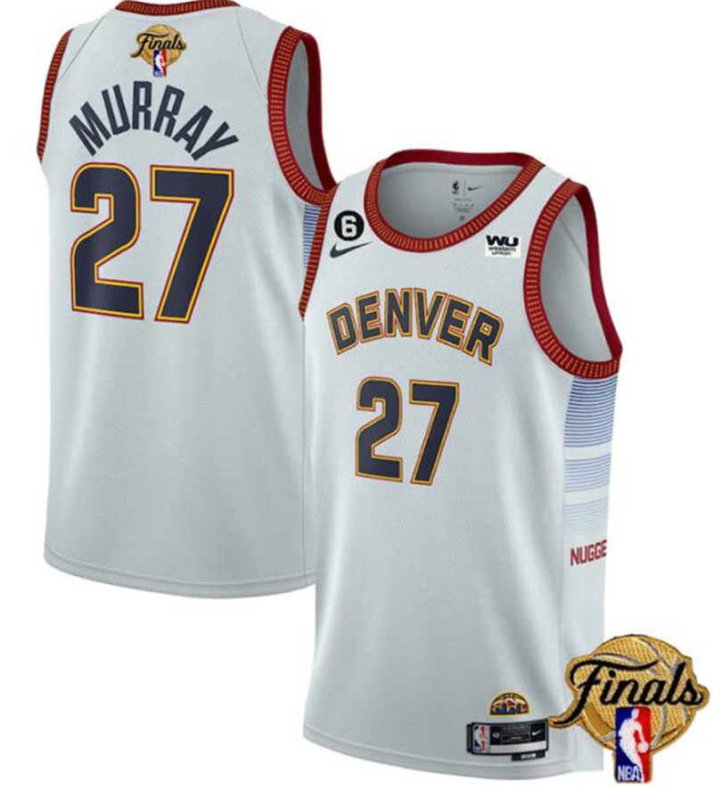 Nuggets 27 Jamal Murray White Nike 2023 Finals NO.6 Patch Swingman Jersey