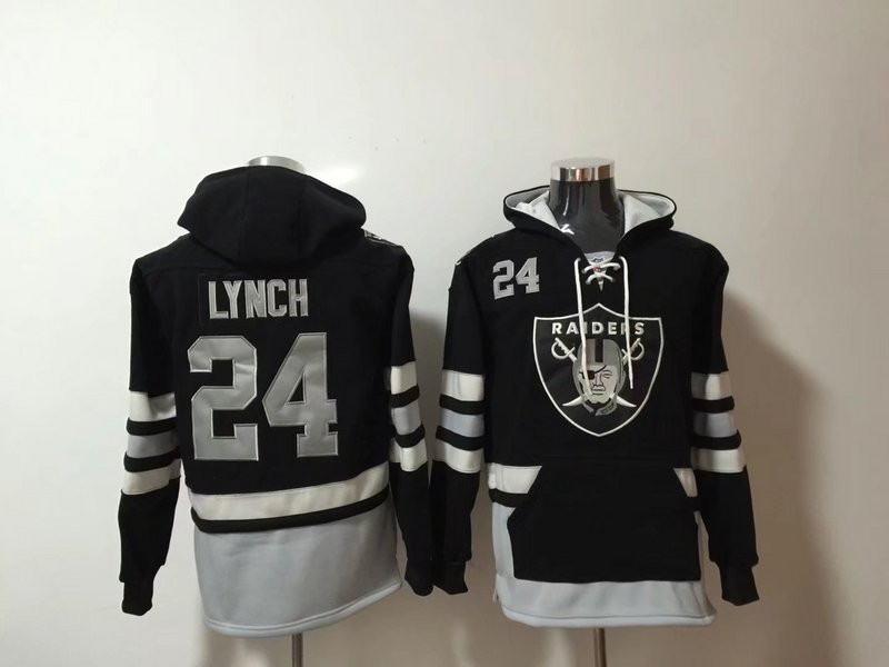 Oakland Raiders 24 Marshawn Lynch Black All Stitched Hooded Sweatshirt