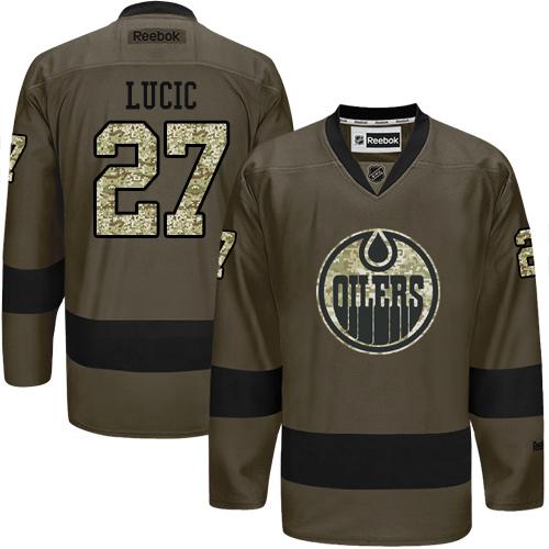 Oilers 27 Milan Lucic Green Salute to Service Stitched NHL Jersey