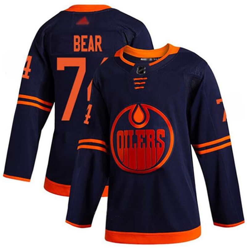 Oilers 74 Ethan Bear Navy Adidas Jersey