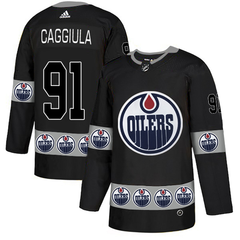 Oilers 91 Drake Caggiula Black Team Logos Fashion  Jersey