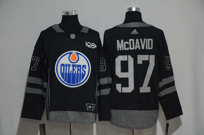 Oilers 97 Connor McDavid Black 100th Anniversary Season Jersey