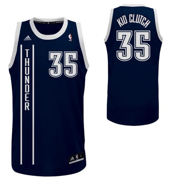 Oklahoma City Thunder 35 Kevin Durant Nickname Kid Clutch Swingman Navy Blue Jersey