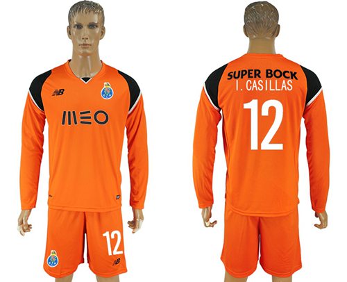 Oporto 12 I Casillas Orange Goalkeeper Long Sleeves Soccer Club Jersey