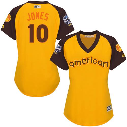 Orioles 10 Adam Jones Gold 2016 All Star American League Women Stitched MLB Jersey