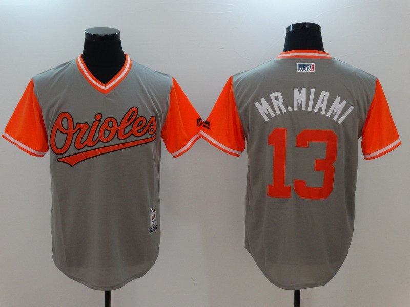 Orioles 13 Manny Machado Mr. Miami Majestic Gray 2017 Players Weekend Jersey