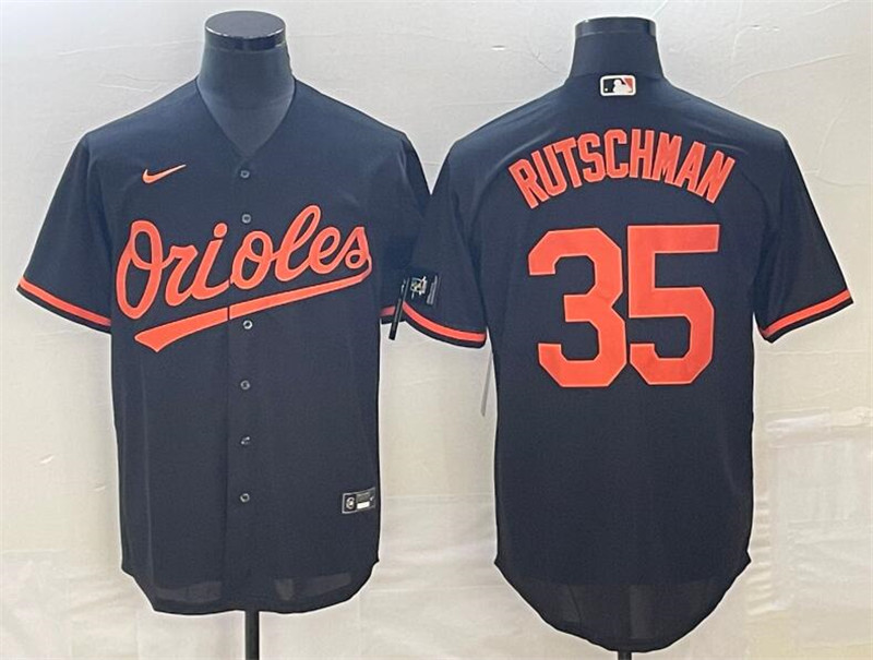 Orioles 35 Adley Rutschman Black Cool Base Jersey