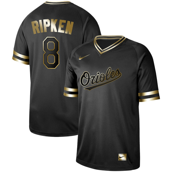Orioles 8 Cal Ripken Jr Black Gold Nike Cooperstown Collection Legend V Neck Jersey