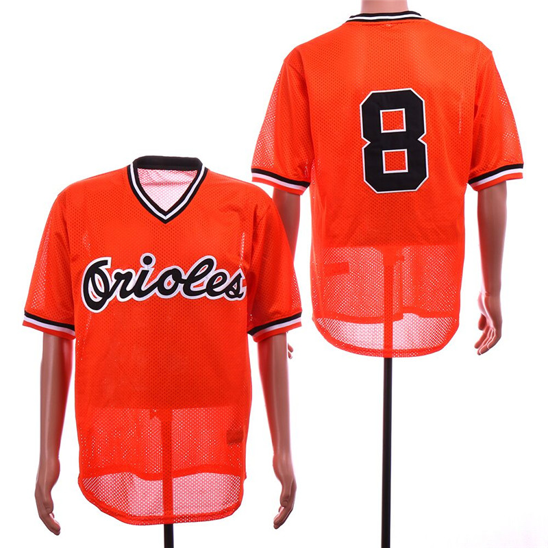 Orioles 8 Cal Ripken Jr Orange Mesh Throwback Jersey