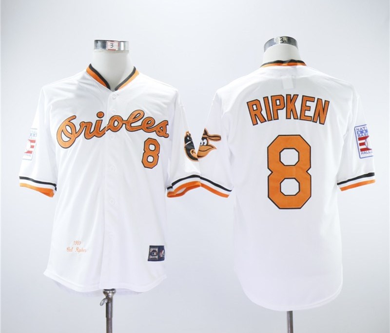 Orioles 8 Cal Ripken Jr White 1989 Throwback Jersey