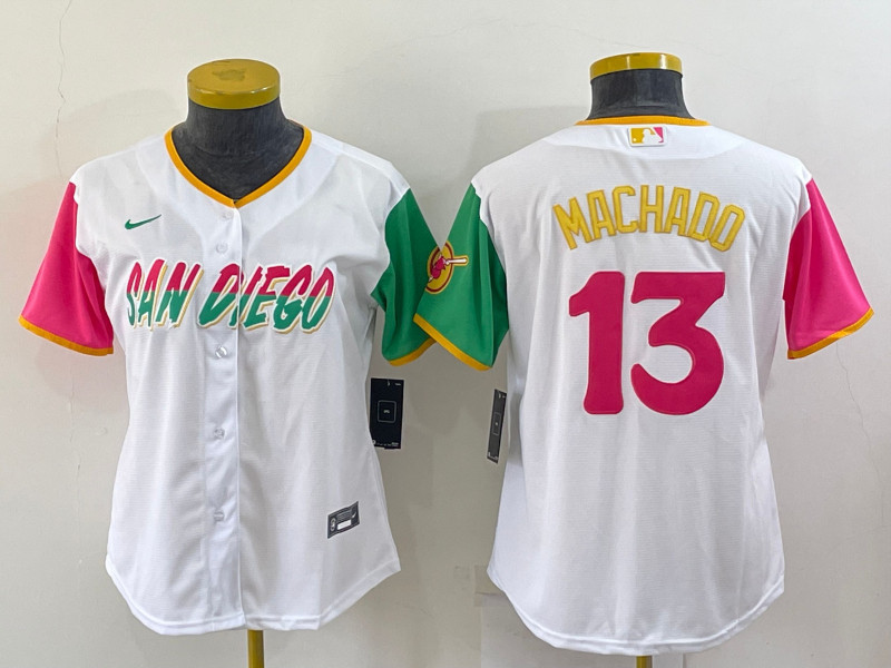 Padres 13 Manny Machado White Women Nike 2022 City Connect Cool Base Jersey