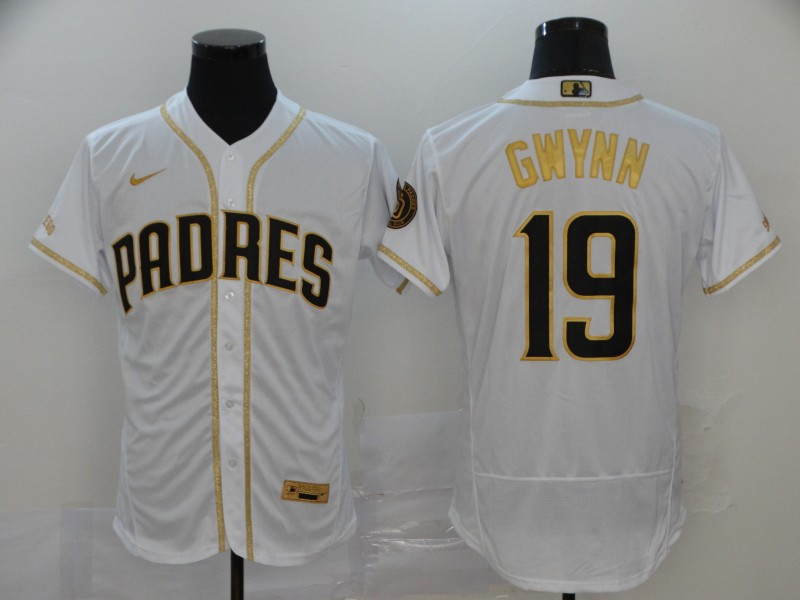 Padres 19 Tony Gwynn White Gold Nike 2020 Flexbase Jersey