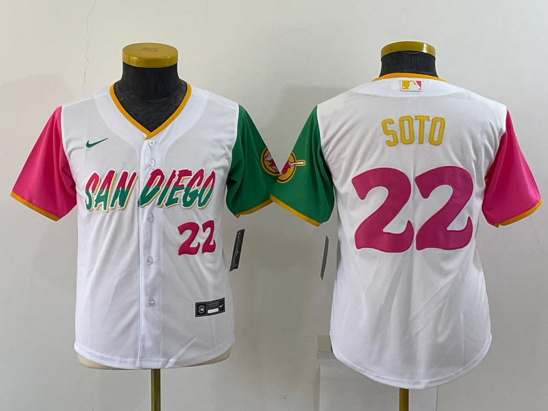 Padres 22 Juan Soto White Youth Nike 2022 City Connect Cool Bse Jersey