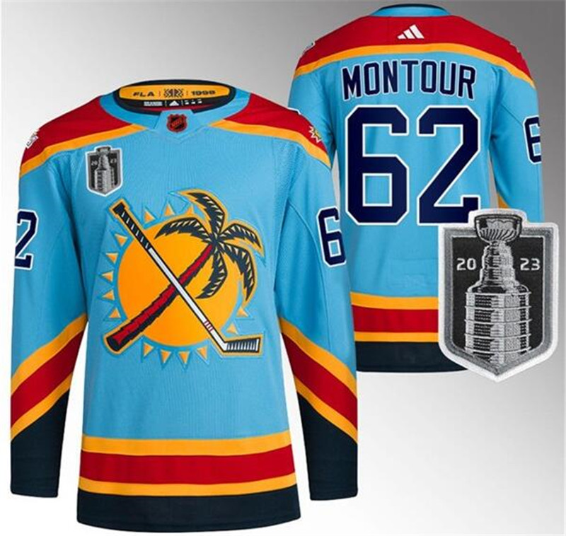 Panthers 62 Brandon Montour Blue 2023 Stanley Cup Final Reverse Retro Adidas Jersey