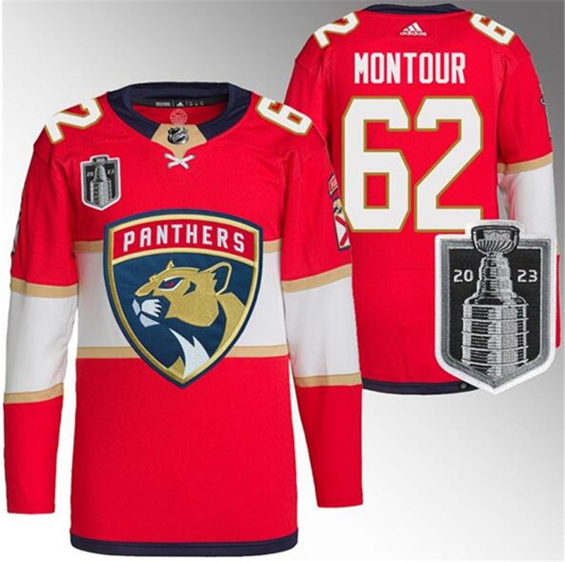 Panthers 62 Brandon Montour Red 2023 Stanley Cup Final Adidas Jersey