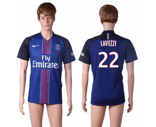 Paris Saint Germain 22 Lavezzi Home Soccer Club Jersey