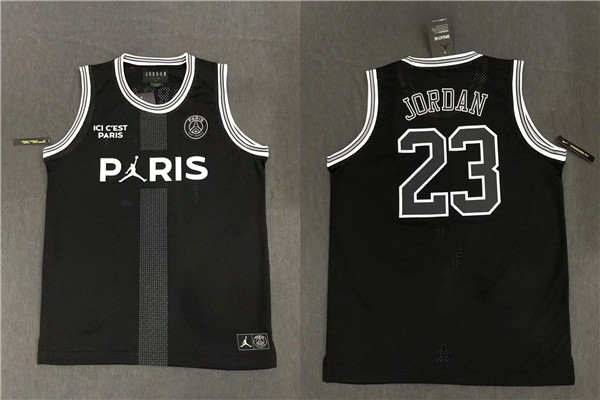 Paris Saint Germain 23 Michael Jordan Black Jordan Fashion Jersey