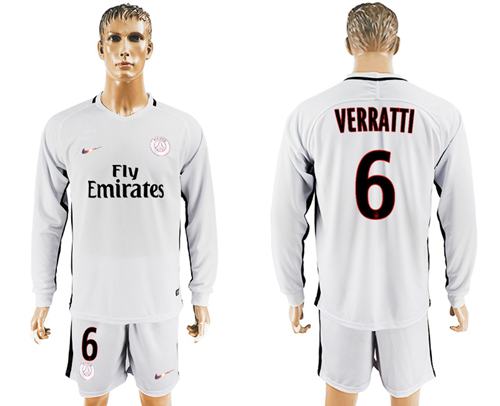 Paris Saint Germain 6 Verratti Sec Away Long Sleeves Soccer Club Jersey