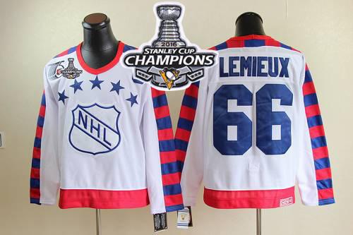 Penguins 66 Mario Lemieux White All Star CCM Throwback 75TH 2016 Stanley Cup Champions Stitched NHL Jersey