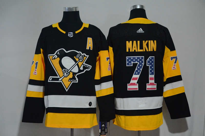 Penguins 71 Evgeni Malkin Black USA Flag  Jersey