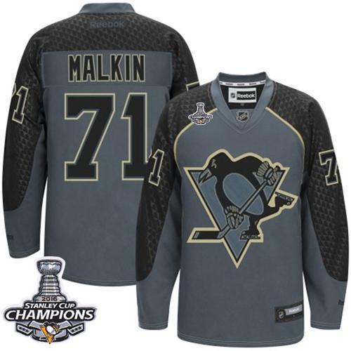Penguins 71 Evgeni Malkin Charcoal Cross Check Fashion 2016 Stanley Cup Champions Stitched NHL Jersey