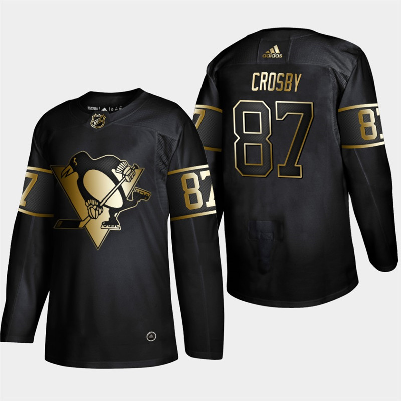 Penguins 87 Sidney Crosby Black Gold Adidas Jersey