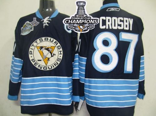 Penguins 87 Sidney Crosby Dark Blue 2011 Winter Classic Vintage 2016 Stanley Cup Champions Stitched NHL Jersey