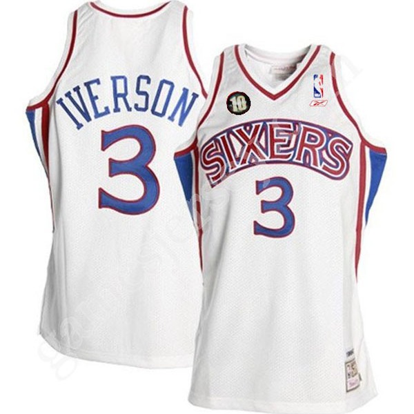 Philadelphia 76ers 3 Allen Iverson 10th Anniversary Patch White Swingman Jersey