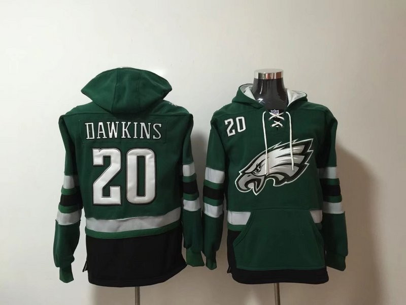 Philadelphia Eagles 20 Brian Dawkins Green All Stitched Hooded Sweatshirt