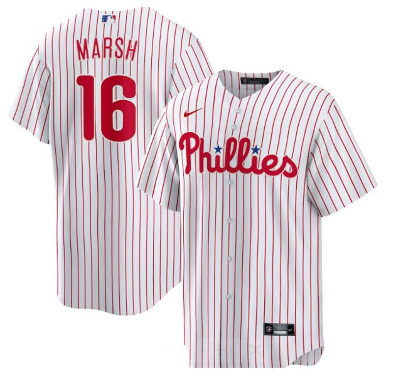 Phillies 16 Brandon Marsh White Nike Cool Base Jersey