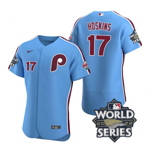 Phillies 17 Rhys Hoskins Blue Nike 2022 World Series Flexbase Jersey