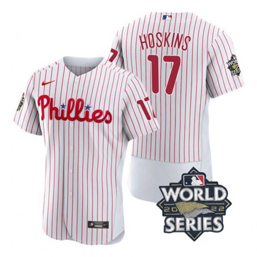 Phillies 17 Rhys Hoskins White Nike 2022 World Series Flexbase Jersey