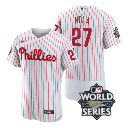 Phillies 27 Aaron Nola White Nike 2022 World Series Flexbase Jersey