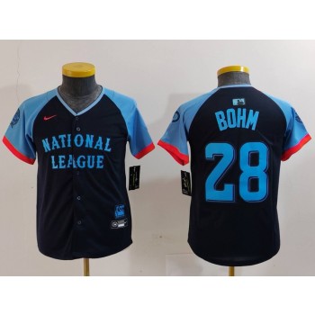 Phillies 28 Alec Bohm Black 2024 All Star Nike Cool Base Youth Jersey