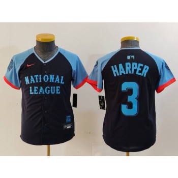 Phillies 3 Bryce Harper Black 2024 All Star Nike Cool Base Youth Jersey