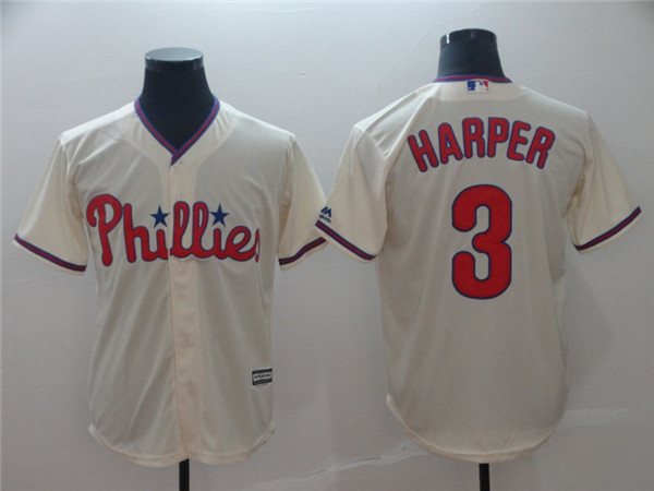 Phillies 3 Bryce Harper Cream Cool Base Jersey