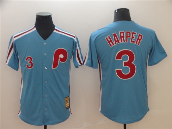 Phillies 3 Bryce Harper Light Blue Cool Base Cooperstown Jersey