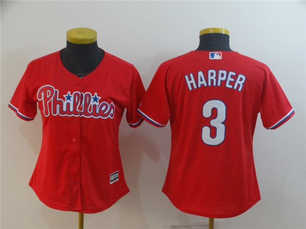 Phillies 3 Bryce Harper Scarlet Women Cool Base Jersey