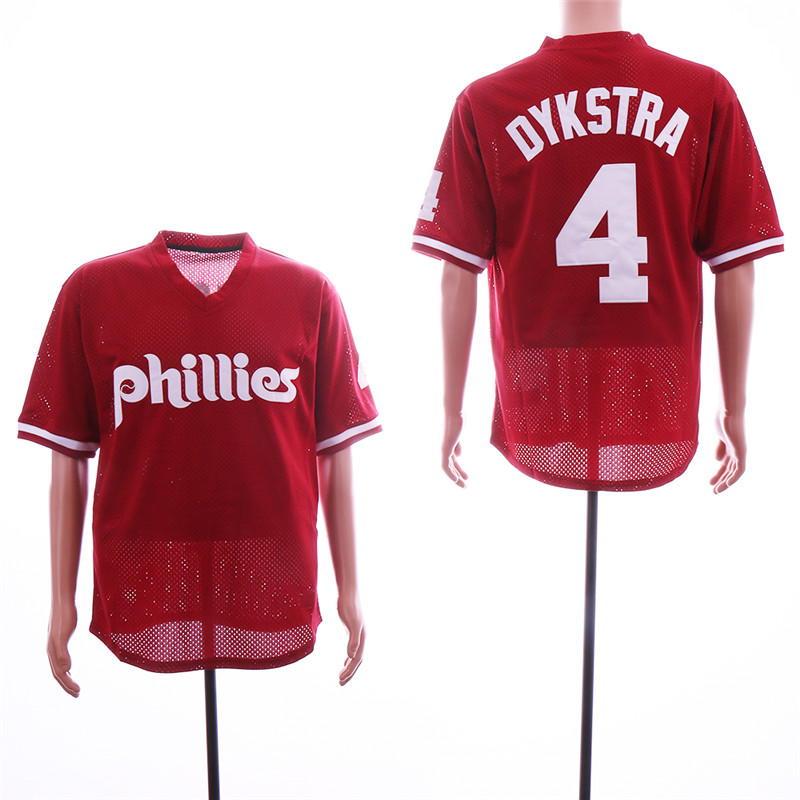 Phillies 4 Lenny Dykstra Red Mesh BP Jersey