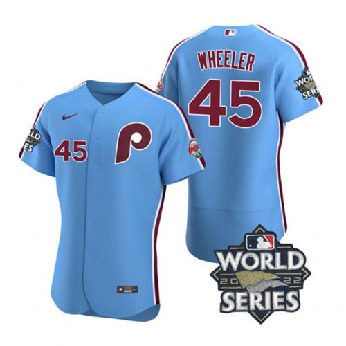 Phillies 45 Zack Wheeler Blue Nike 2022 World Series Flexbase Jersey