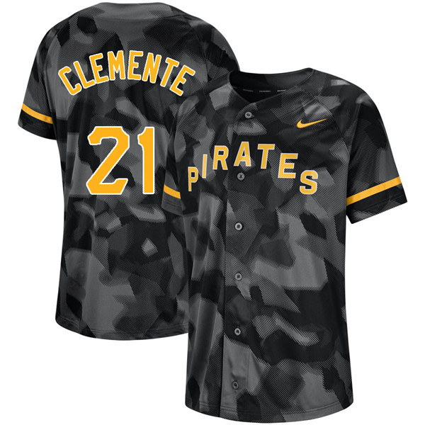 Pirates 21 Roberto Clemente Black Camo Fashion Jersey