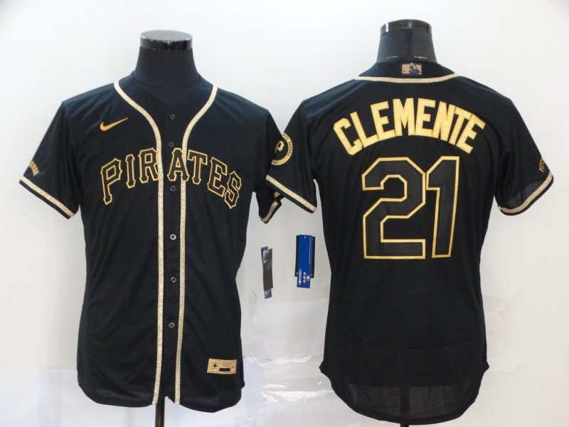 Pirates 21 Roberto Clemente Black Gold 2020 Nike Flexbase Jersey