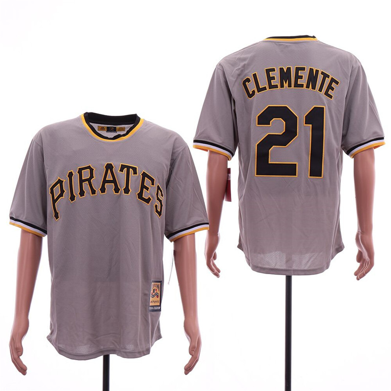 Pirates 21 Roberto Clemente Gray Cooperstown Collection Jersey