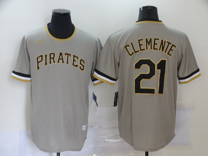 Pirates 21 Roberto Clemente Gray Nike Cool Base Throwback Jersey