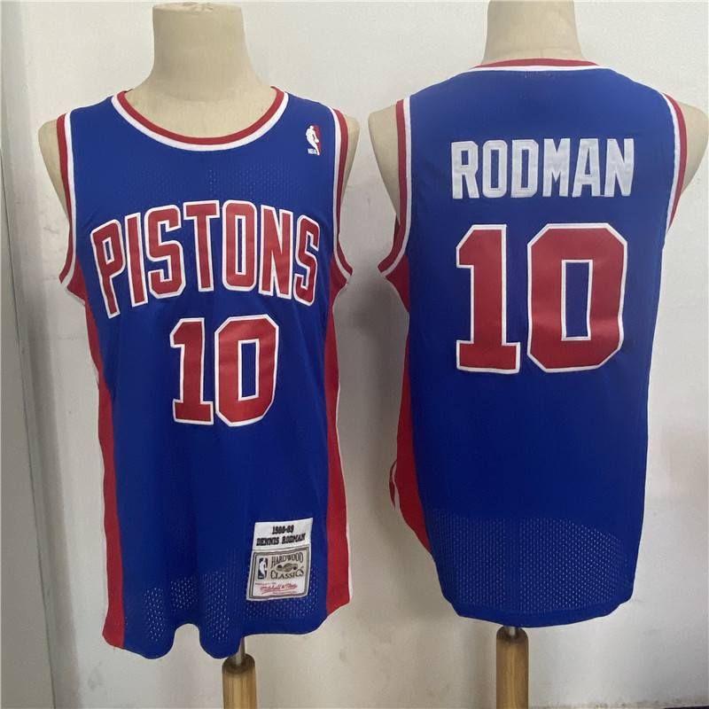 Pistons 10 Dennis Rodman Blue 1988 89 Hardwood Classics Jersey