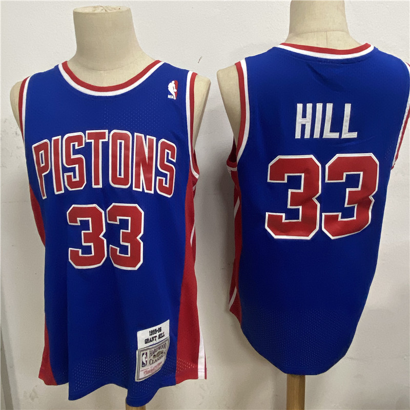 Pistons 33 Grant Hill Blue 1995 96 Hardwood Classics Jersey