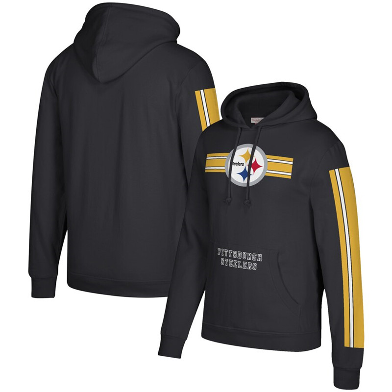 Pittsburgh Steelers Mitchell & Ness Three Stripe Pullover Hoodie Black