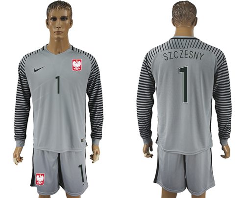 Poland 1 Szczesny Grey Goalkeeper Long Sleeves Soccer Country Jersey