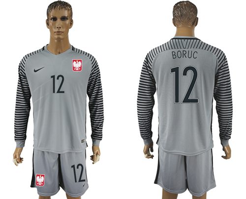 Poland 12 Boruc Grey Goalkeeper Long Sleeves Soccer Country Jersey